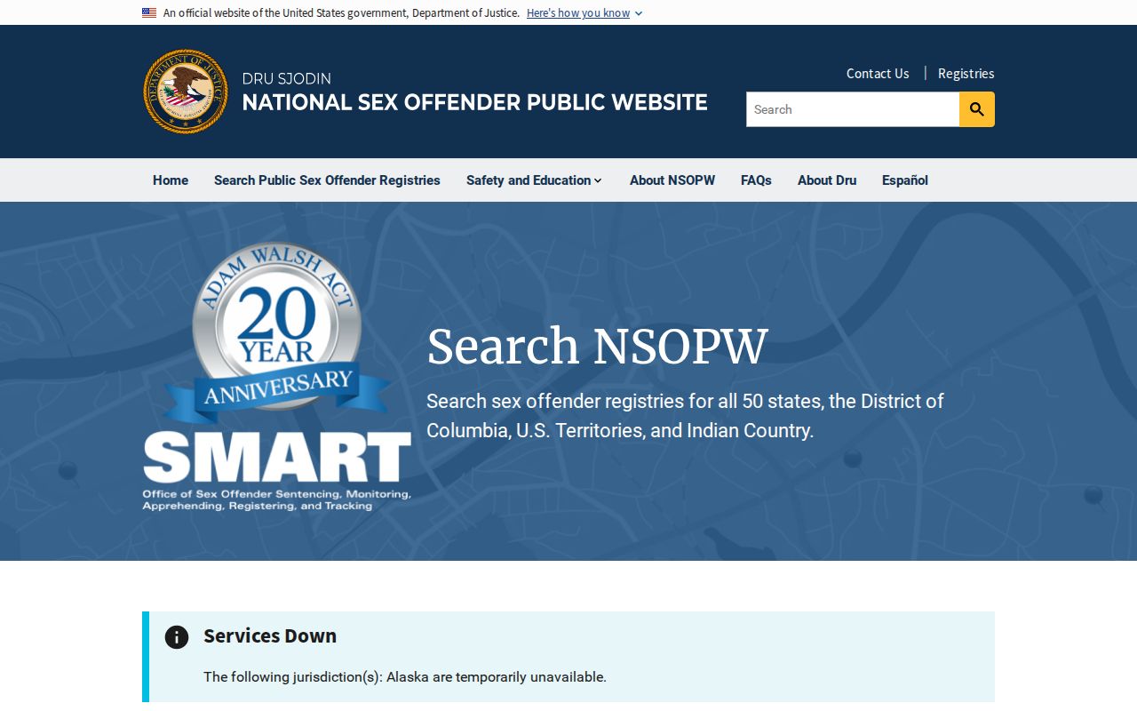 Dru Sjodin National Sex Offender Public Website search interface for cross-state Green County registry checks