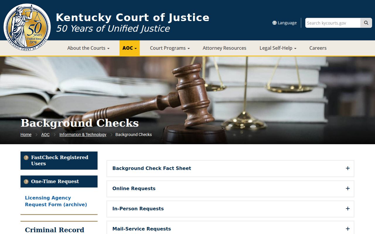 Kentucky AOC FastCheck background check information for Green County records
