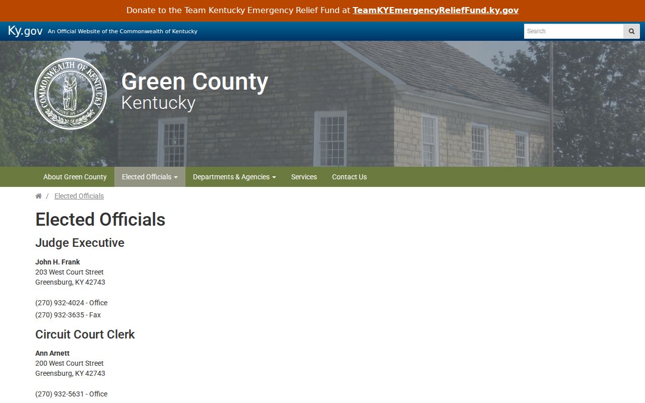 Green County elected offices directory for local criminal record contacts
