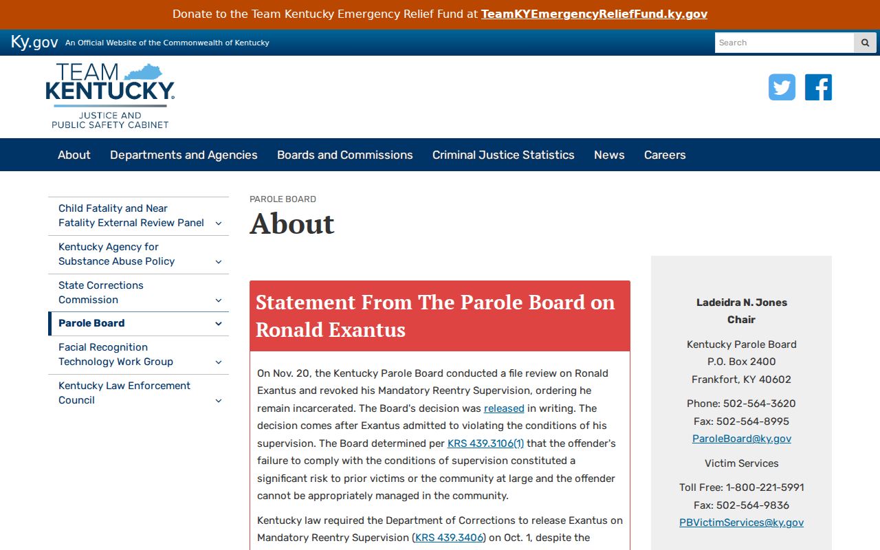 Kentucky Parole Board official information for Green County supervision records