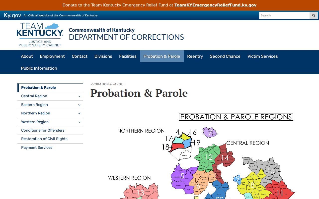 Kentucky Department of Corrections probation and parole information serving Green County